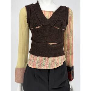 Custo Barcelona Mixed-Print Long-Sleeve Shirt with Knit Overlay – Size 1 (Small)